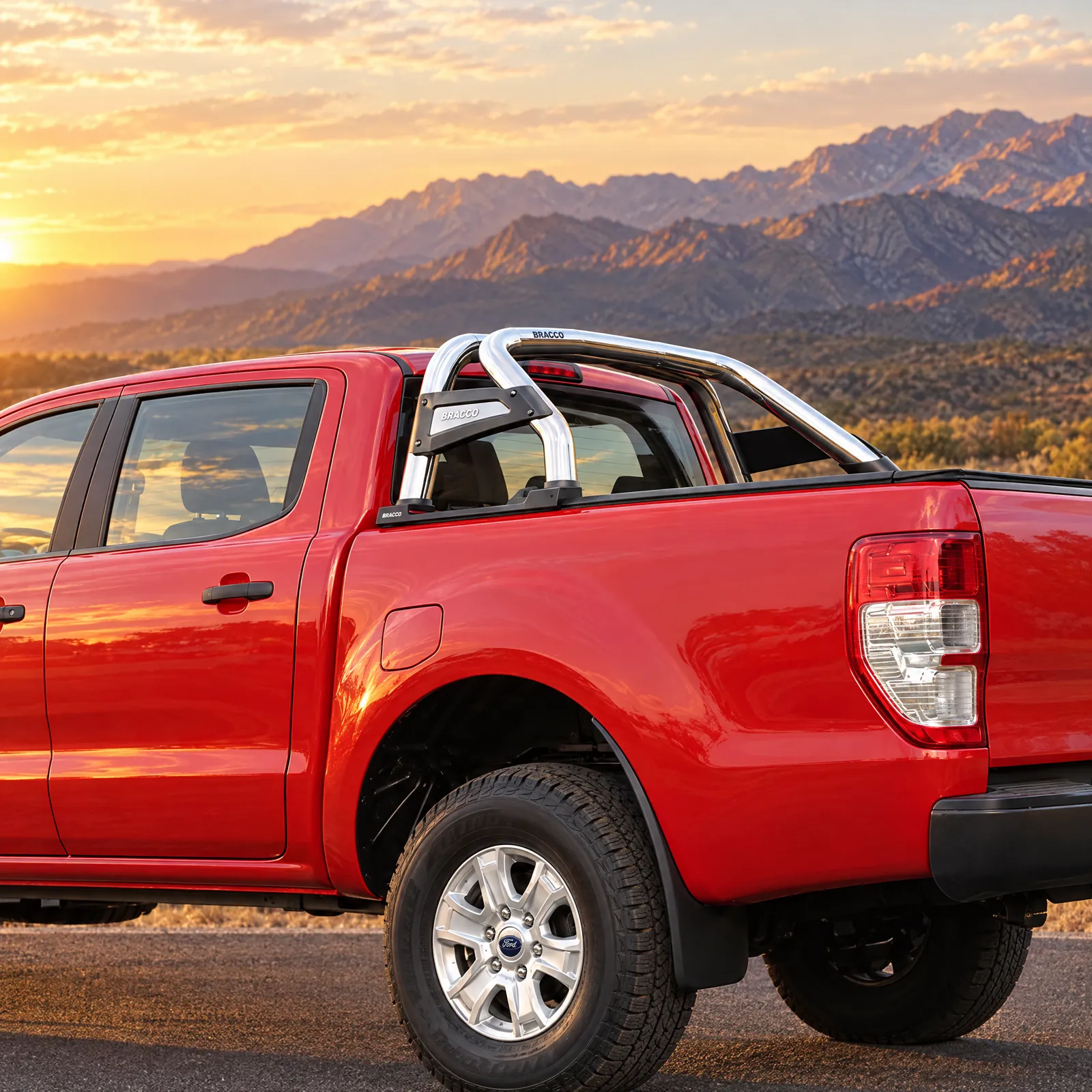 Ford Ranger roja con jaula Bracco EVO, otro punto de vista
