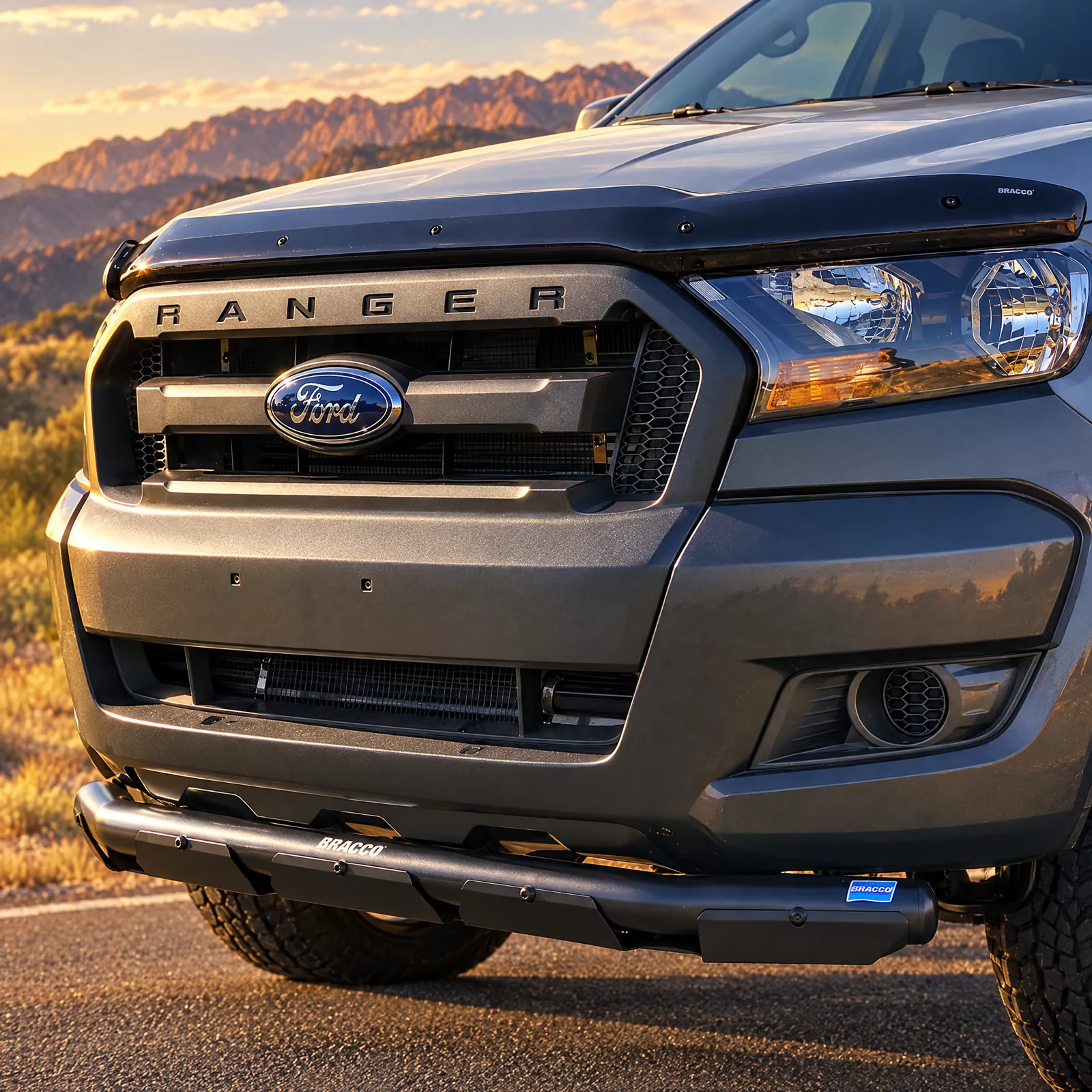 Ford Ranger gris con defensa Bracco Talampaya, otro punto de vista